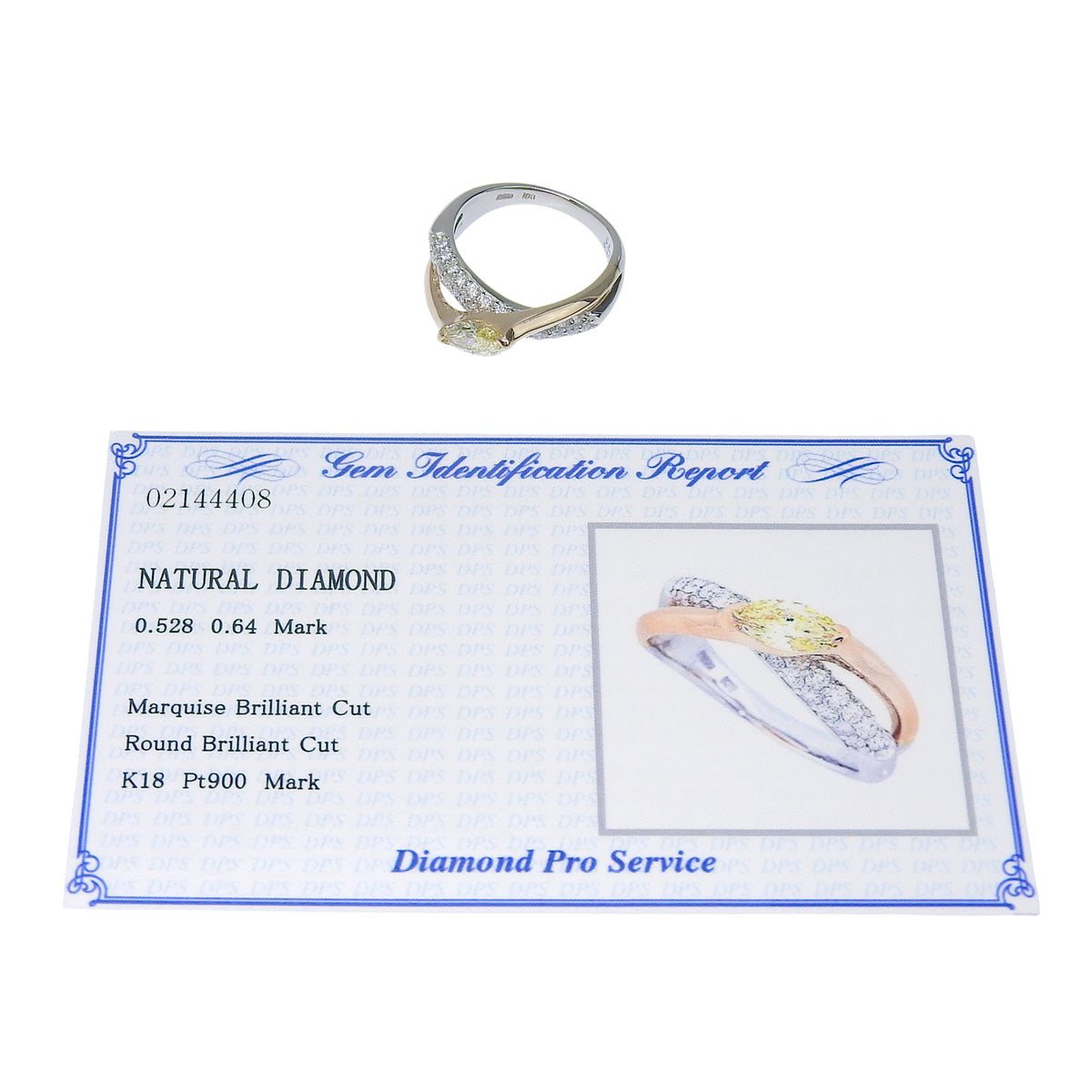 半永恒钻石戒指,直径0.528克拉,0.64克拉,玫瑰金K18PG,铂金Pt900,重6.8克