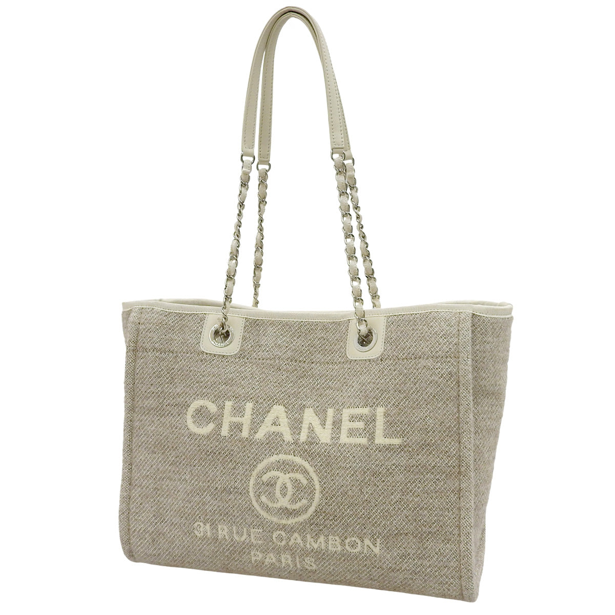 ドーヴィル チェーントート MM レザー ツイード アイボリー ベージュ