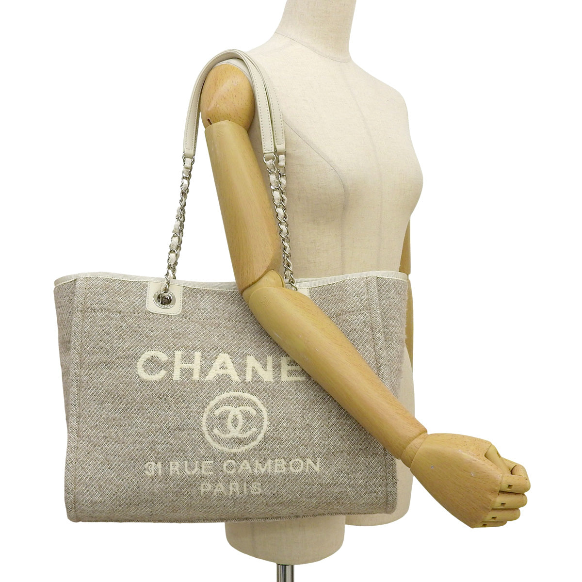 Deauville 链条手提包 MM 皮革斜纹软呢象牙米色