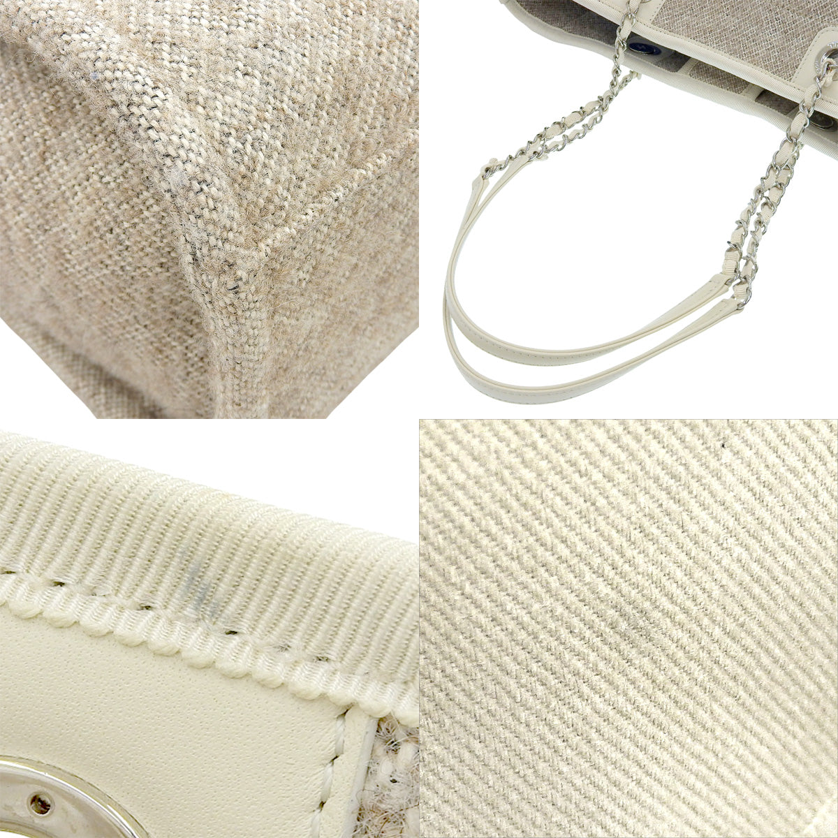 Deauville 链条手提包 MM 皮革斜纹软呢象牙米色