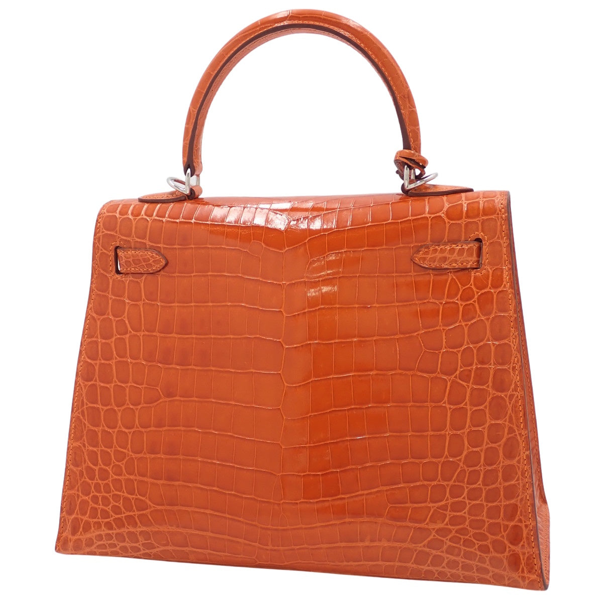 Kelly 25 (outer-stitched) Nile crocodile, palladium hardware, silver hardware, □J stamp.