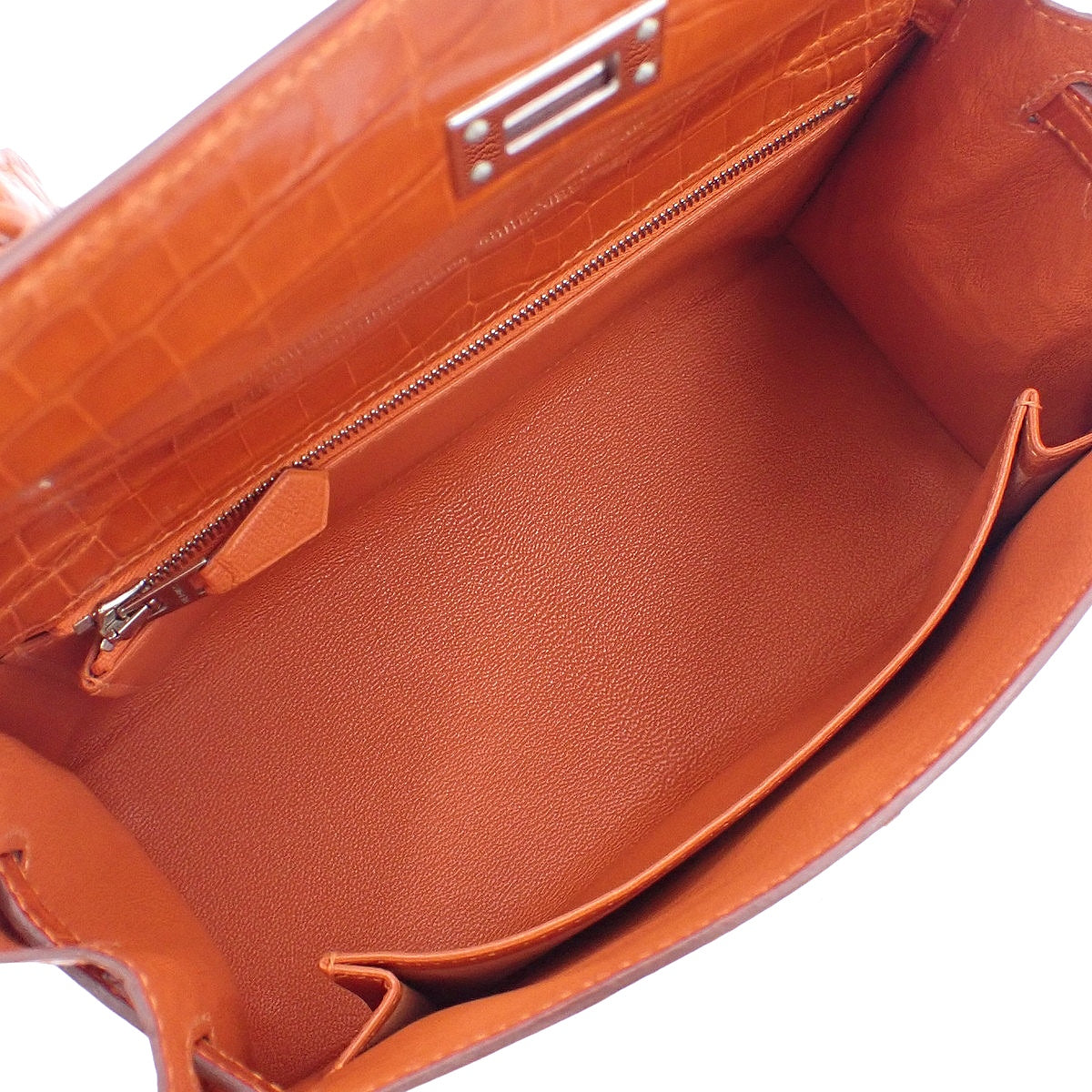 Kelly 25 (outer-stitched) Nile crocodile, palladium hardware, silver hardware, □J stamp.