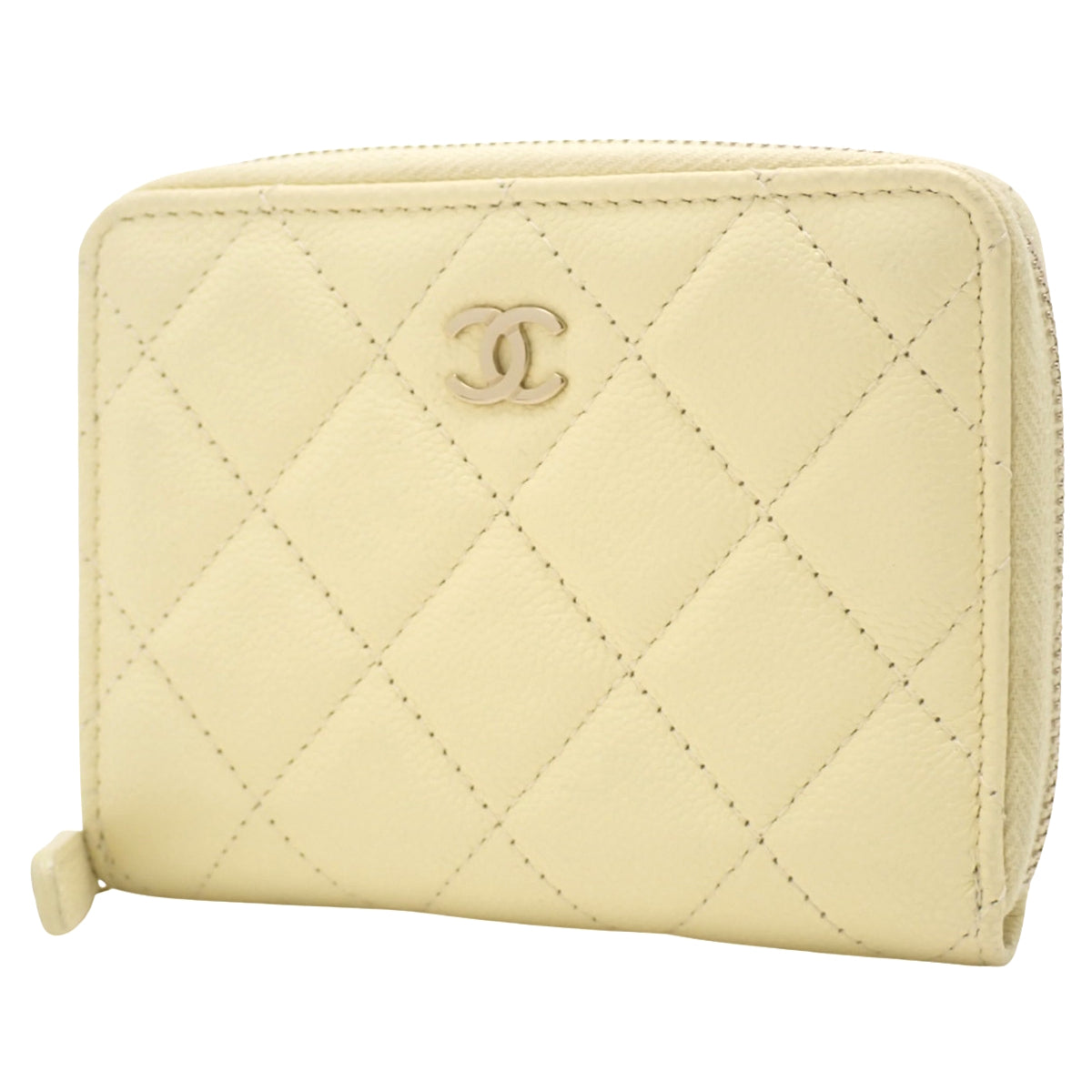 Matelasse Coco Mark 拉链迷你钱包,奶油鱼子酱色