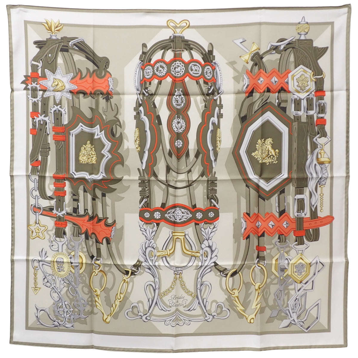 Brides et Destin (新娘与命运) 90cm方巾,丝绸材质,颜色:灰绿色/卡其色/珊瑚色