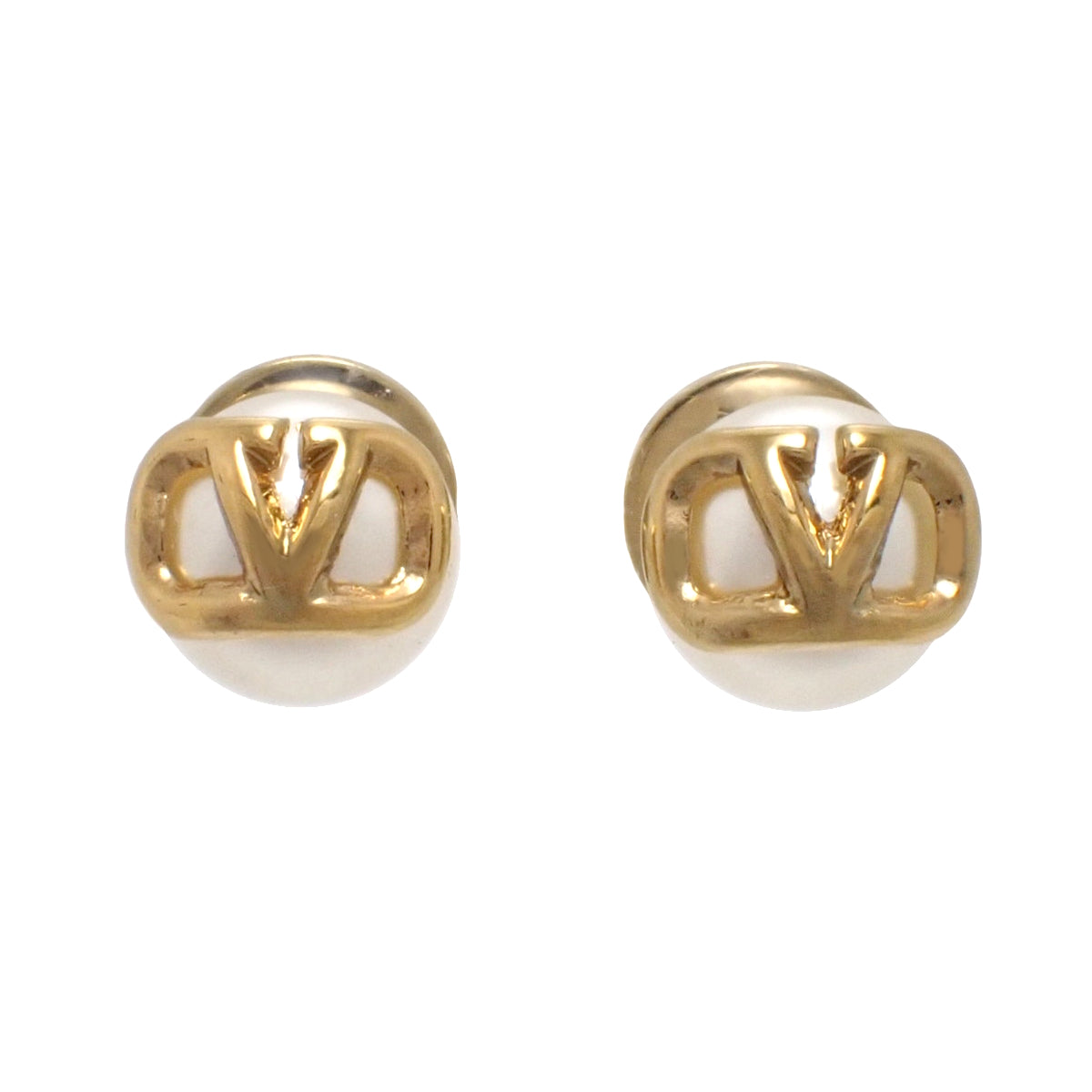 V Logo Signature 珍珠串珠金属耳环 (GP)