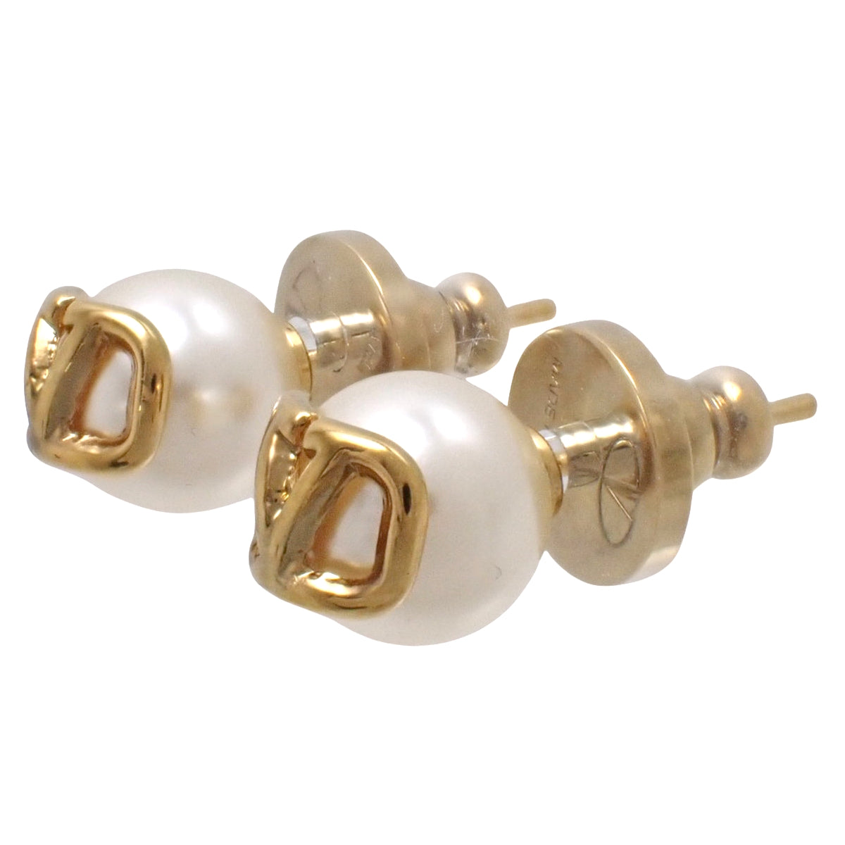 V Logo Signature 珍珠串珠金属耳环 (GP)