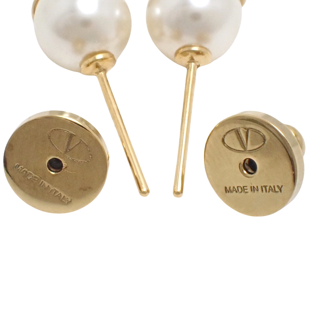 V Logo Signature 珍珠串珠金属耳环 (GP)