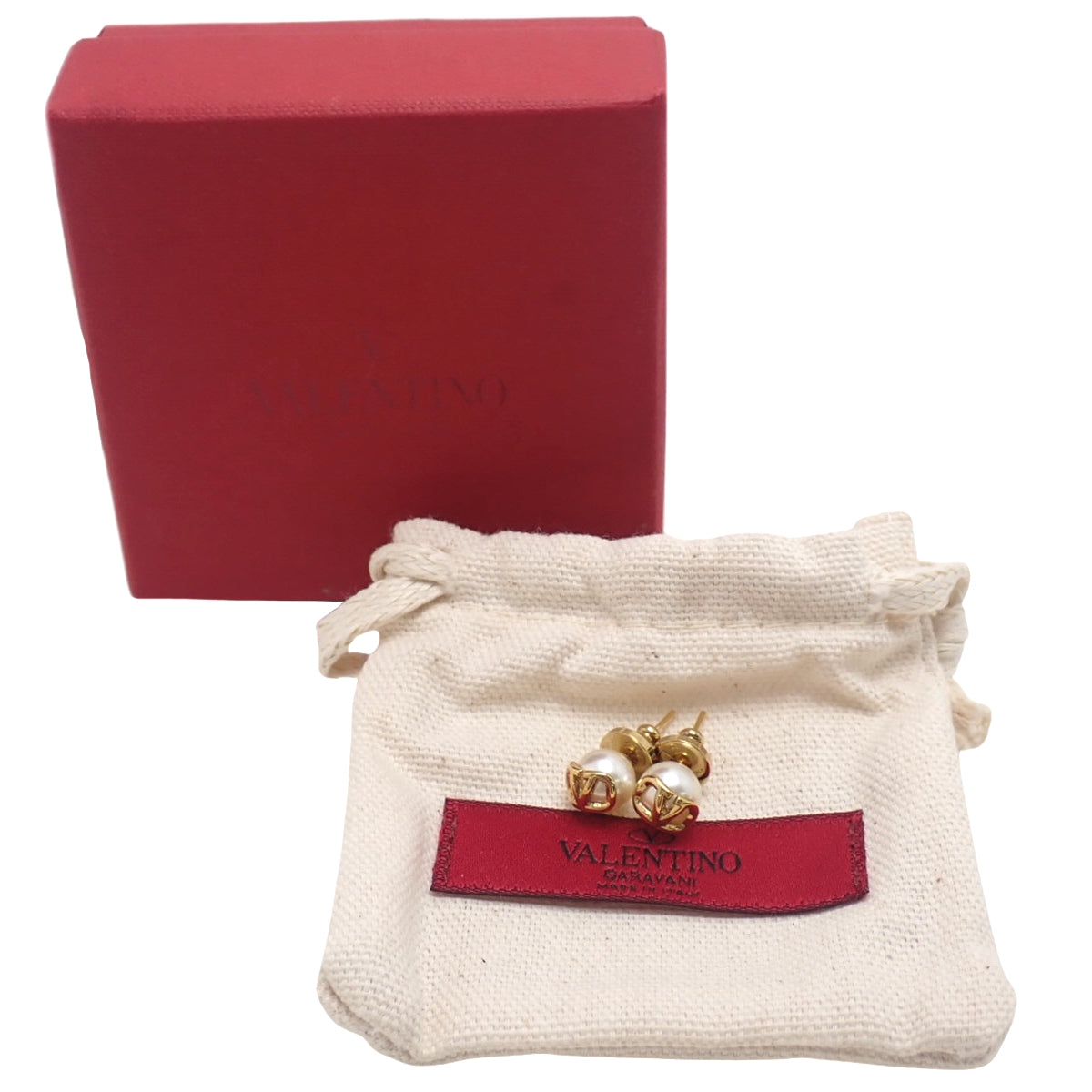 V Logo Signature 珍珠串珠金属耳环 (GP)