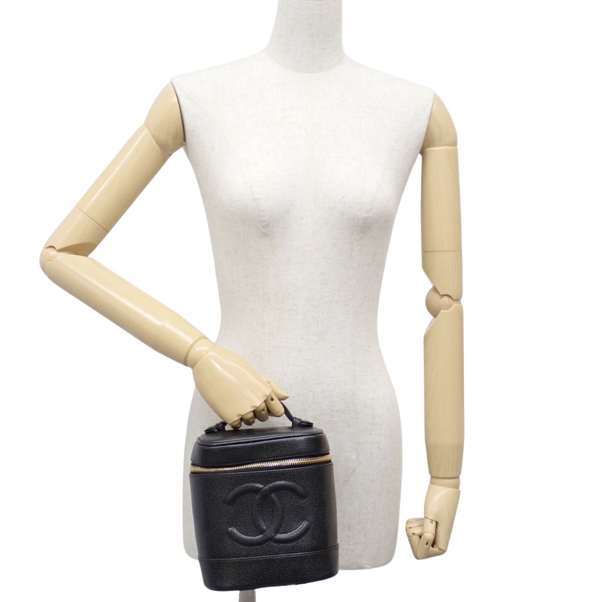 Coco Mark Vanity Bag in Caviar Skin, Black A01998