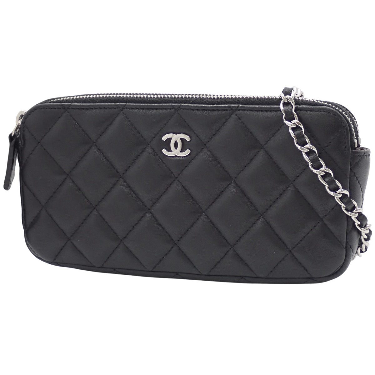 Matelasse Coco Mark Chain Wallet, Lambskin, Black, A82527