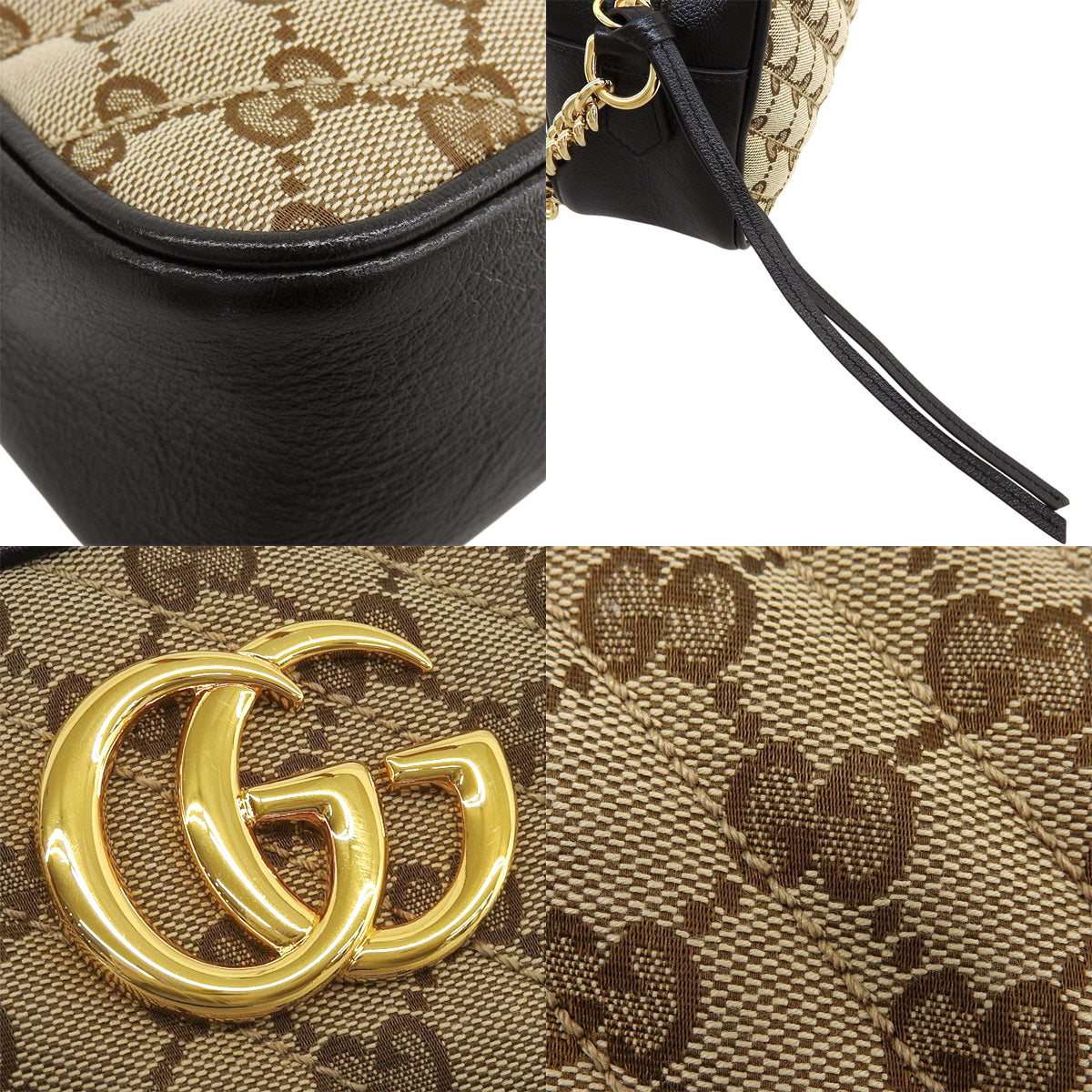 GG Marmont Small Camera Bag in Beige and Black GG Canvas (447632)