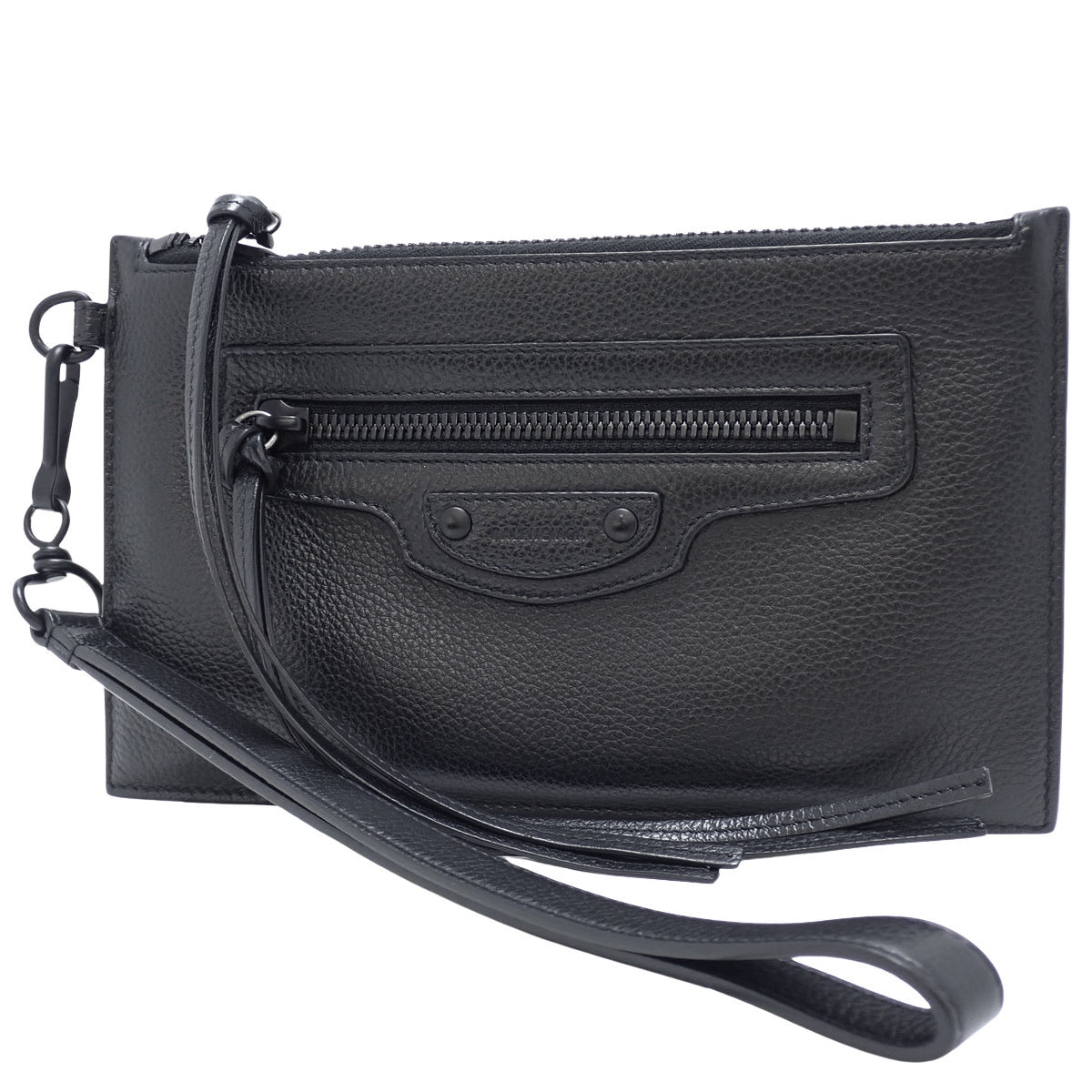 Neoclassical Clutch Bag, Leather, Black, 655248