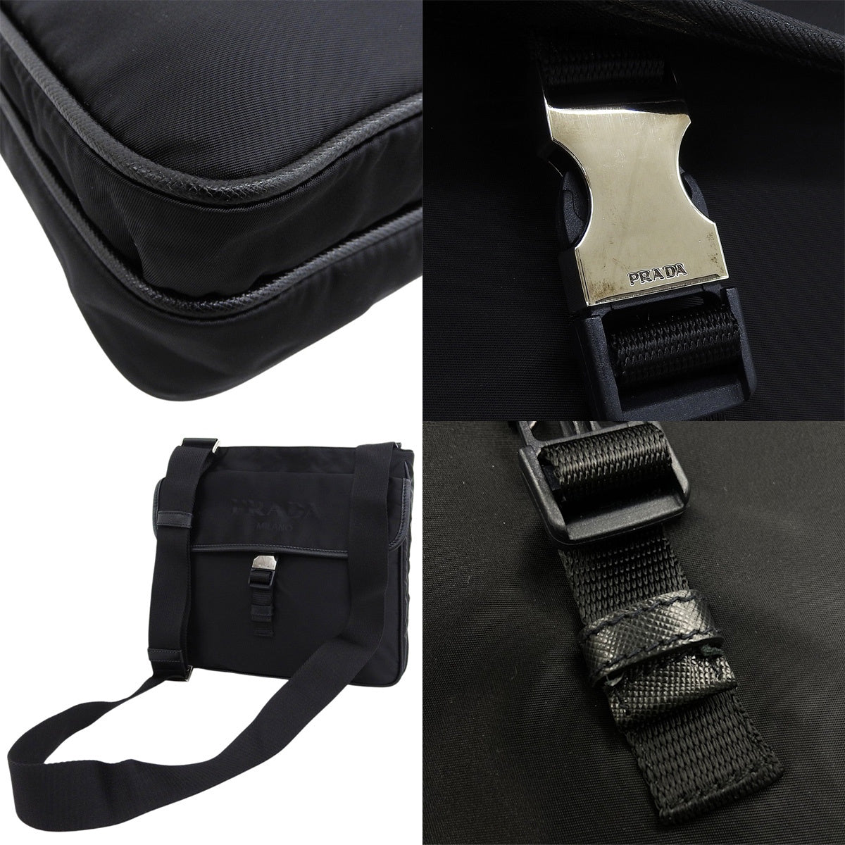 尼龙和Saffiano皮革材质的三角形logo肩背包(黑色)VA0269