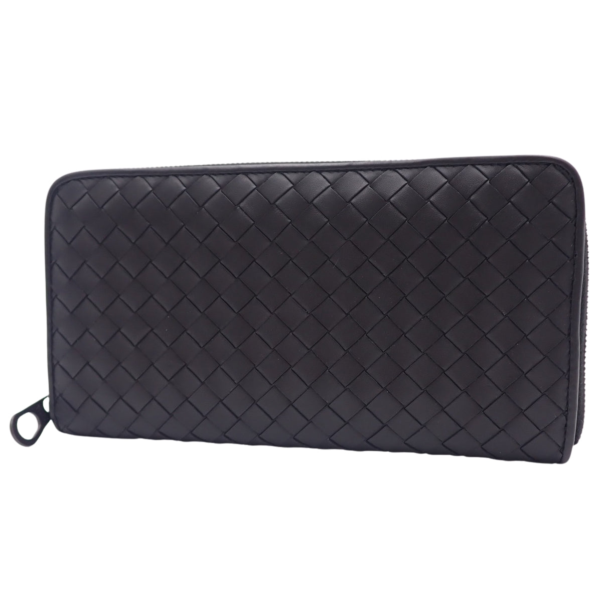 黑色皮革编织拉链长款钱包 510643