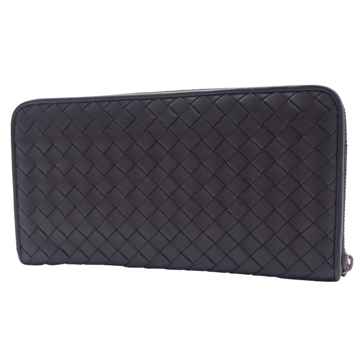 黑色皮革编织拉链长款钱包 510643