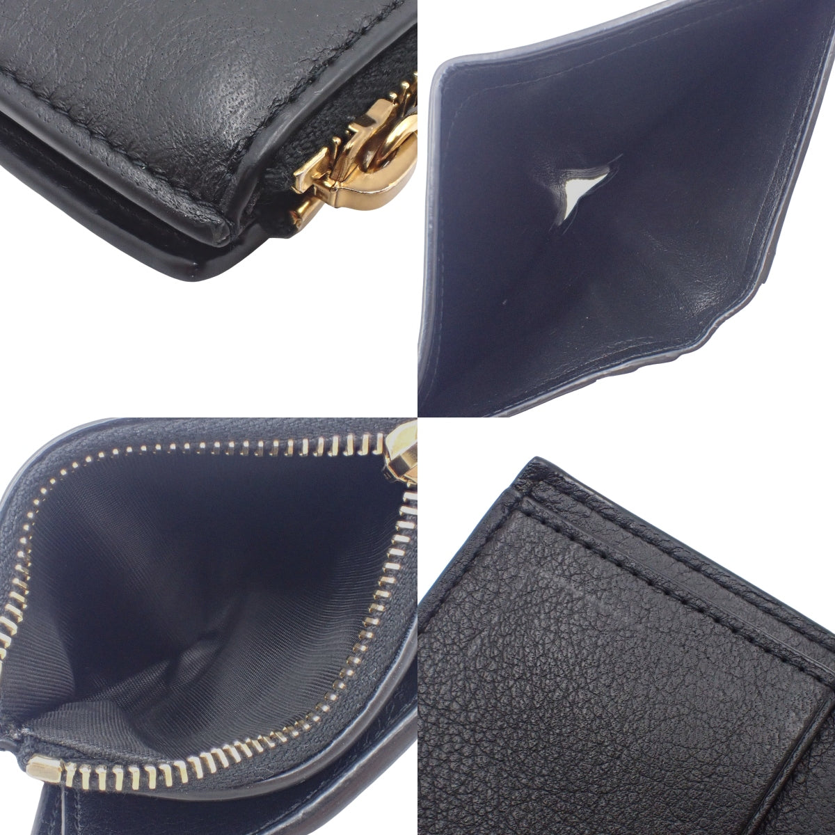 迷你字母图案对折钱包,黑色真皮,635265