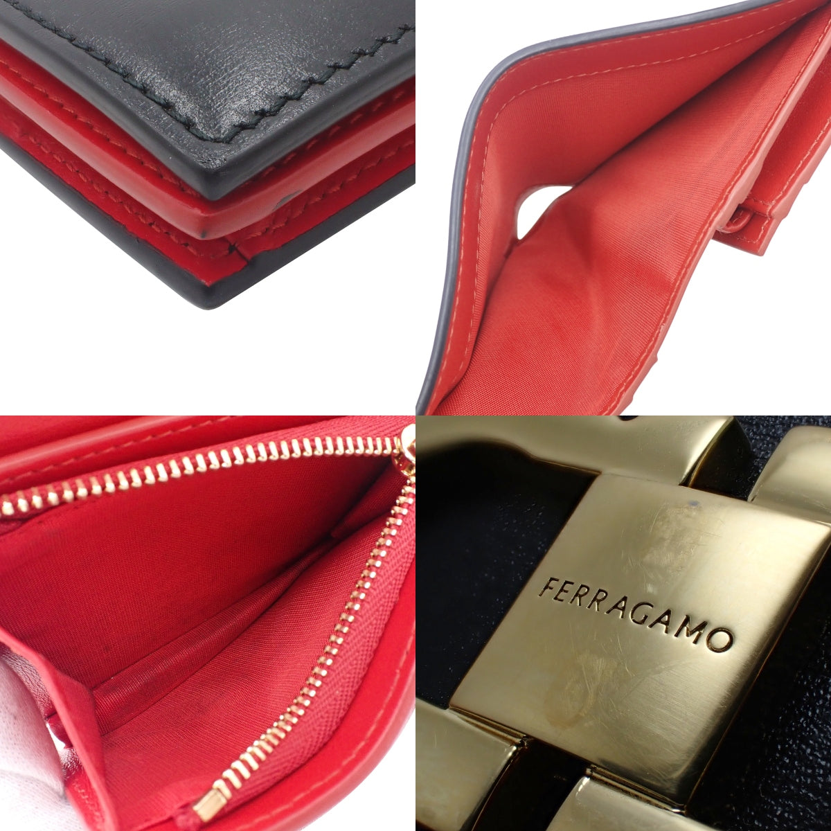 Gancini Bifold Wallet, Calfskin, Black/Red, 22-0627