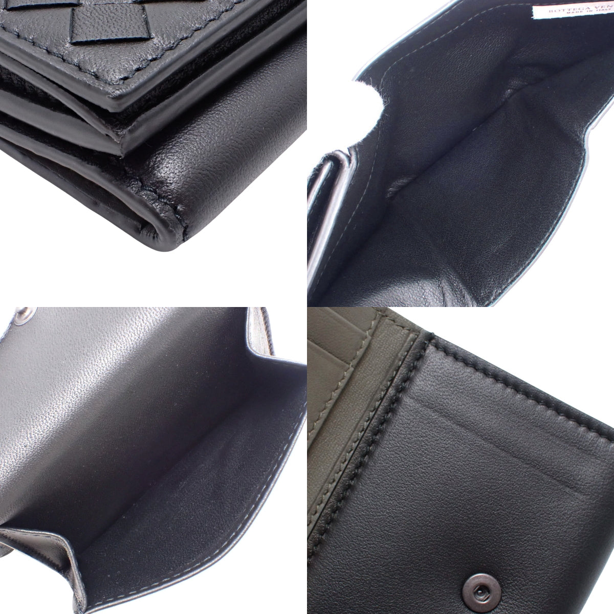 Intrecciato Tri-Fold Wallet, Calfskin, Black/Grey, 515385