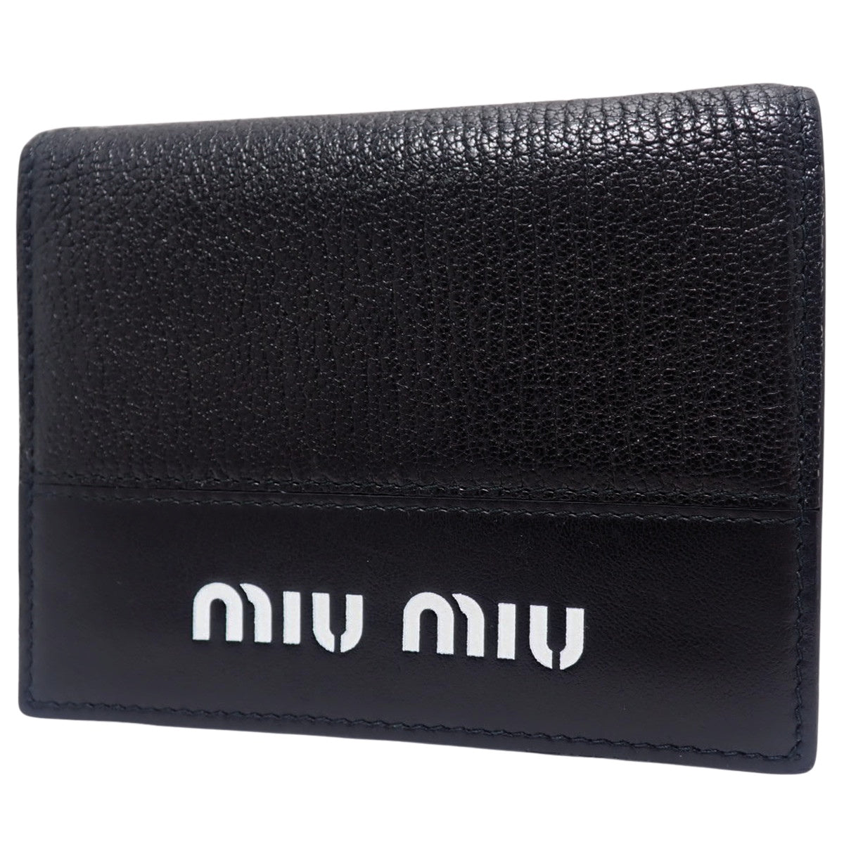 Black leather bifold wallet with logo.