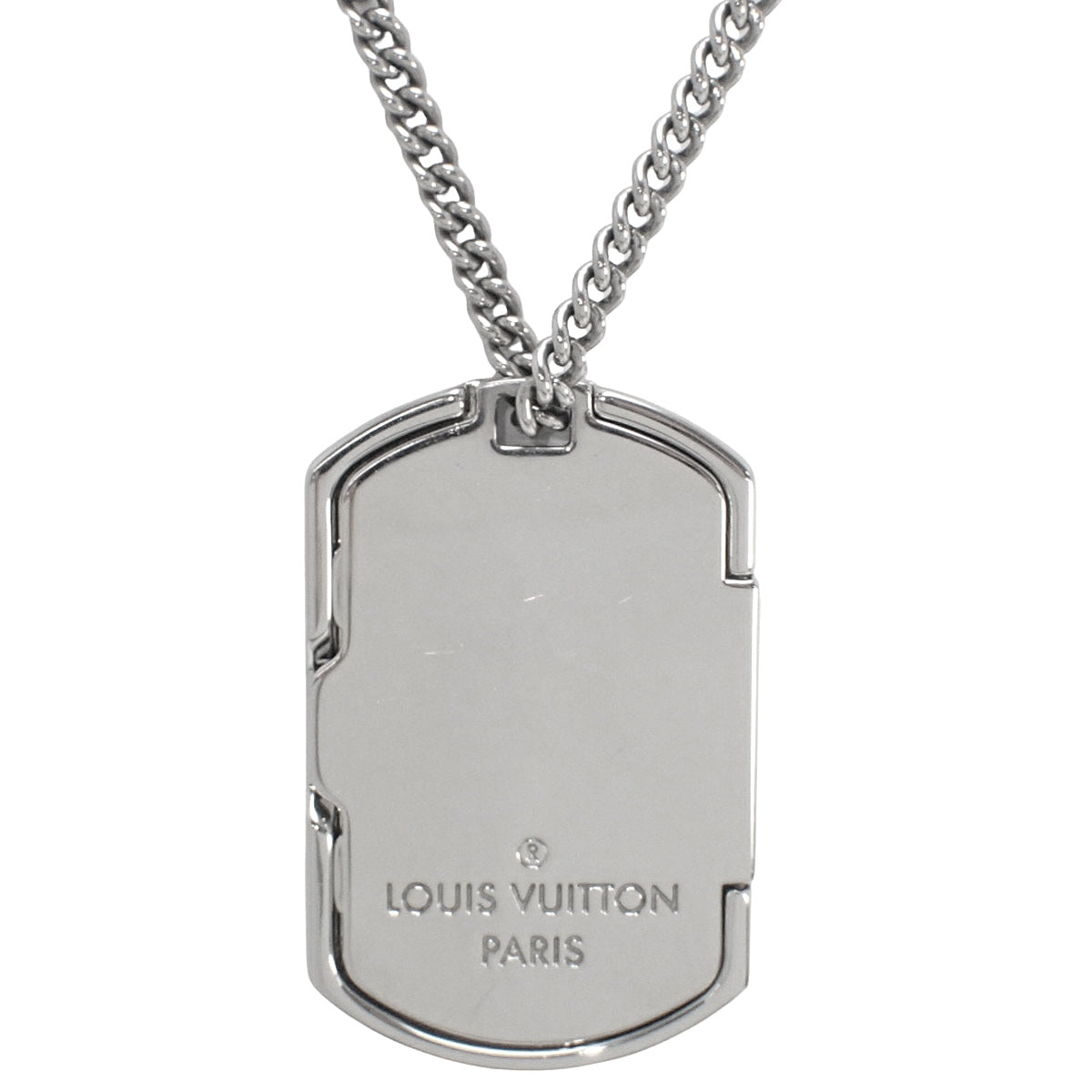 Necklace, plaque, dog tag, locket pendant, metal, monogram eclipse.