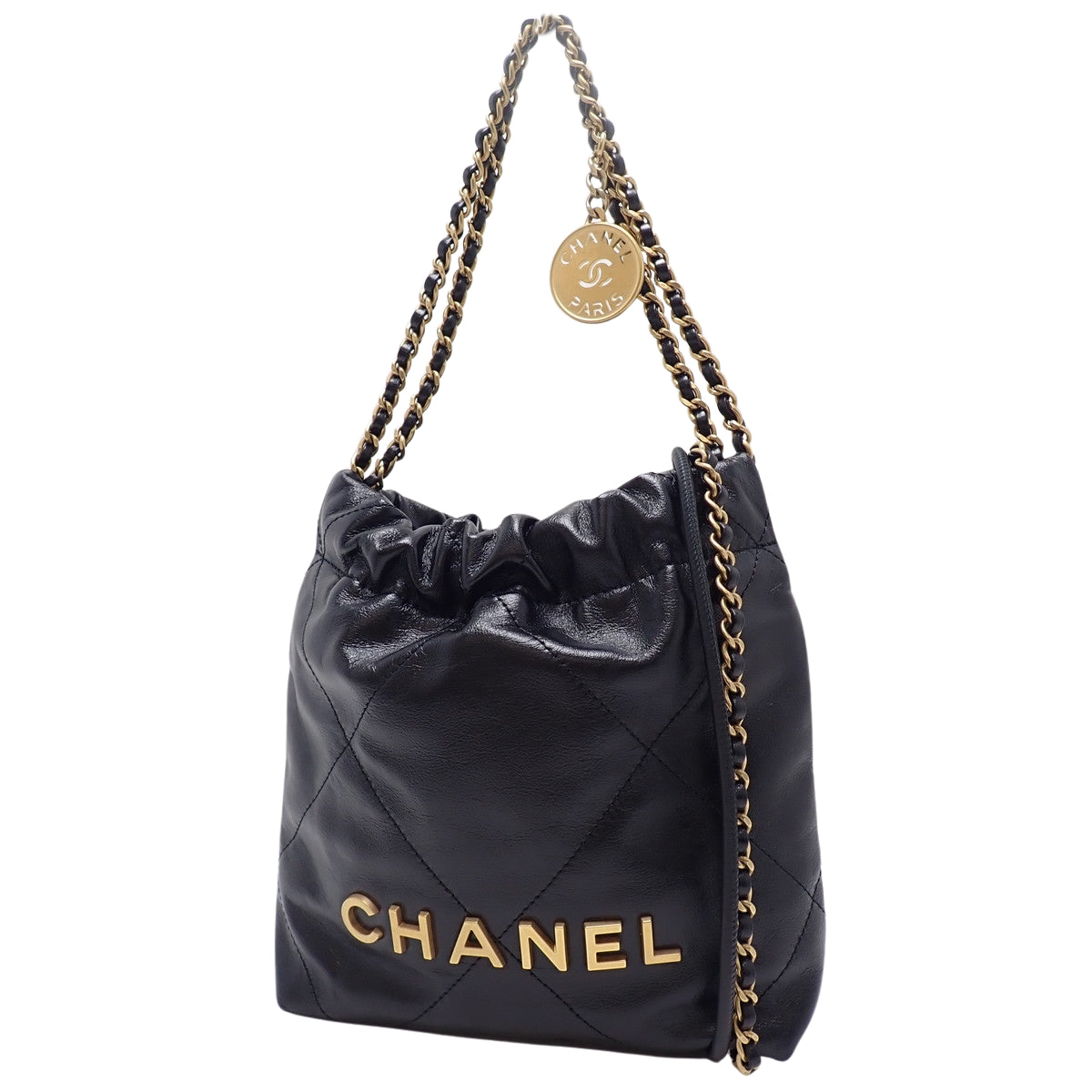 マトラッセ シャネル 22 ミニハンドバッグ シャイニーカーフスキン ブラック AS3980