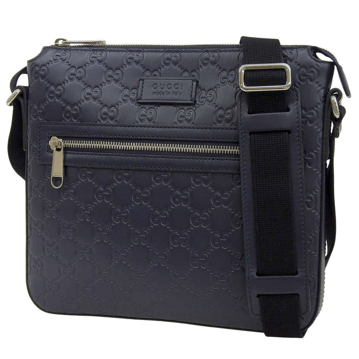 Guccissima 皮革单肩包,海军蓝,406410