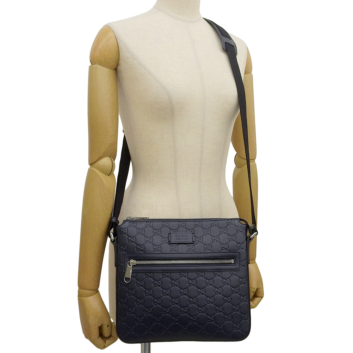 Guccissima 皮革单肩包,海军蓝,406410