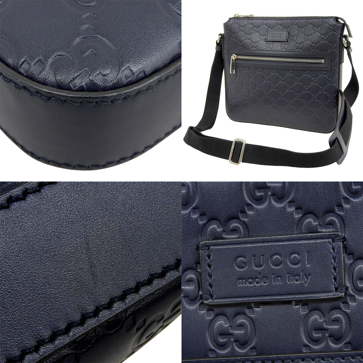 Guccissima 皮革单肩包,海军蓝,406410