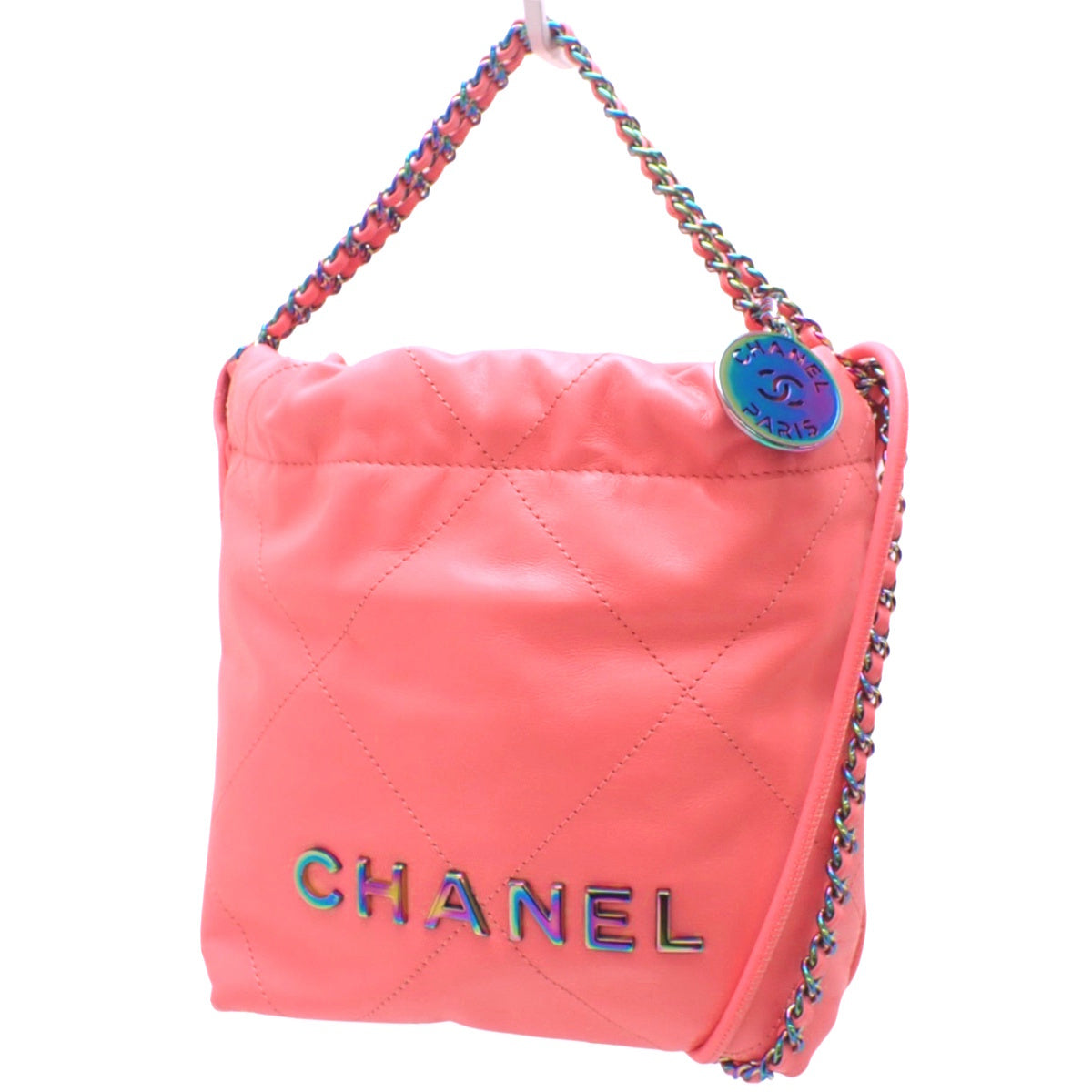 香奈儿 Matelassé 22 迷你手提包,亮面小牛皮,珊瑚粉色 AS3980