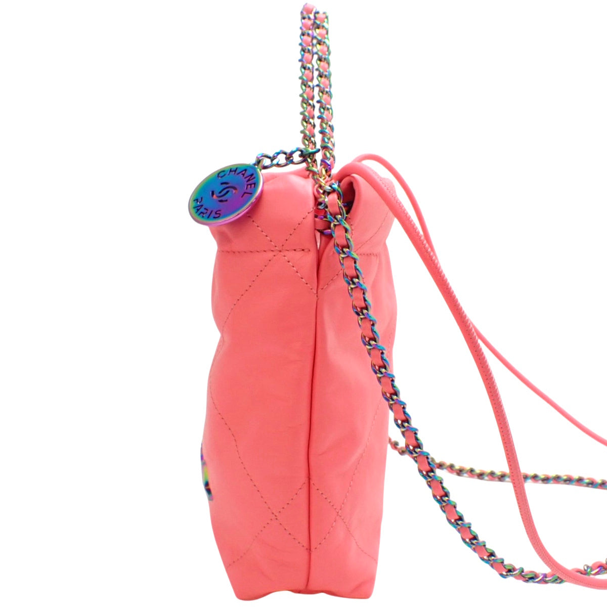 香奈儿 Matelassé 22 迷你手提包,亮面小牛皮,珊瑚粉色 AS3980