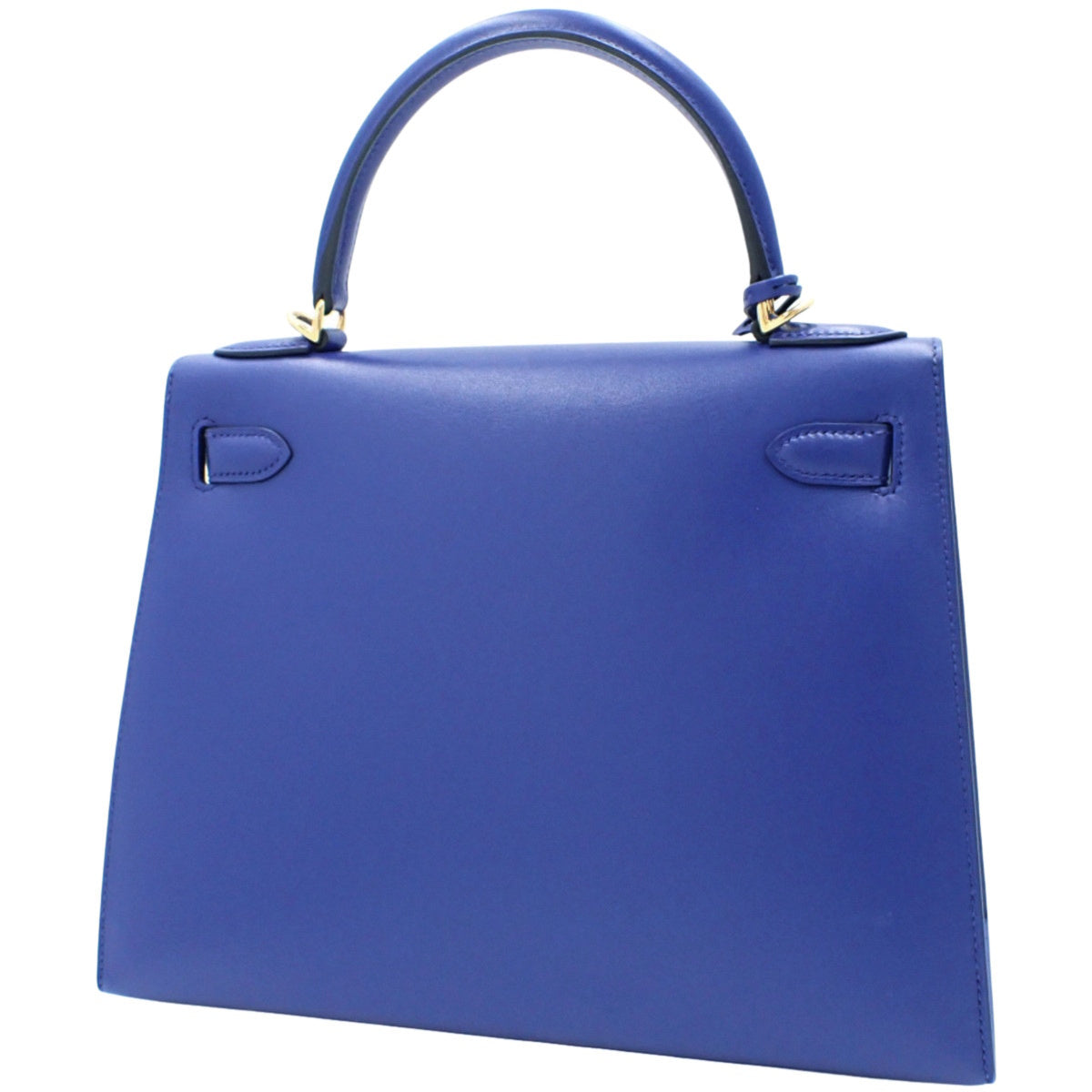 Kelly 28 (Exterior Stitched) Box Calf Blue Electric Gold Hardware D Stamp