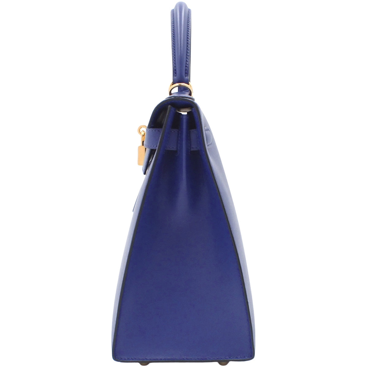 Kelly 28 (Exterior Stitched) Box Calf Blue Electric Gold Hardware D Stamp