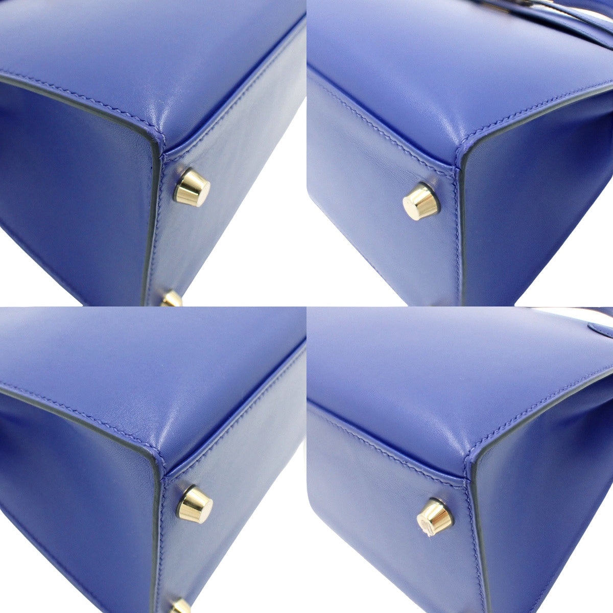 Kelly 28 (Exterior Stitched) Box Calf Blue Electric Gold Hardware D Stamp