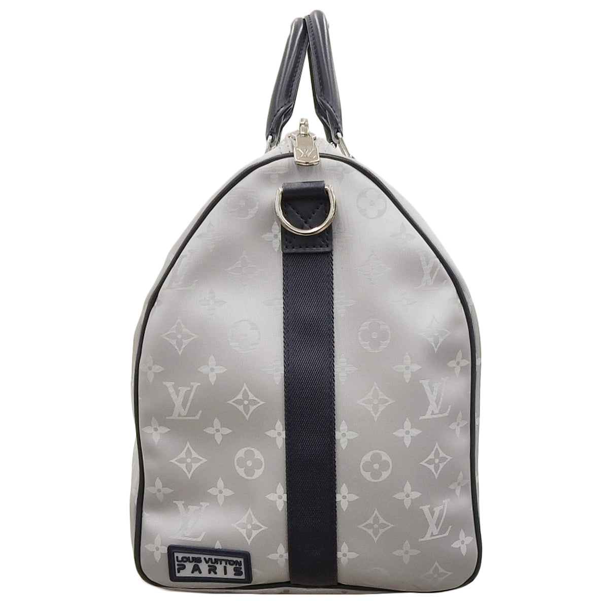 モノグラムサテライト キーポルバンドリエール50 レザー シルバー ネイビー M44170