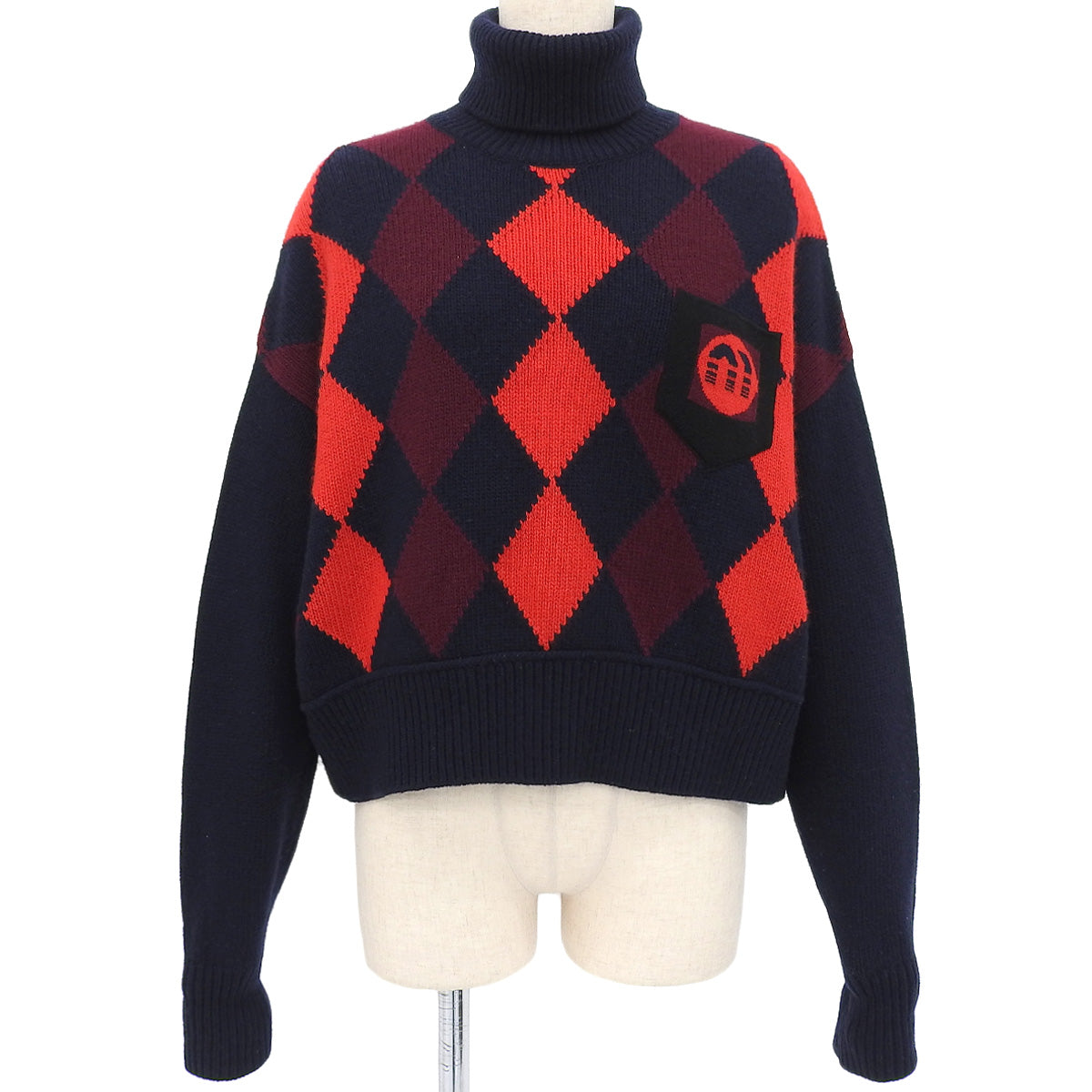 菱格纹高领毛衣