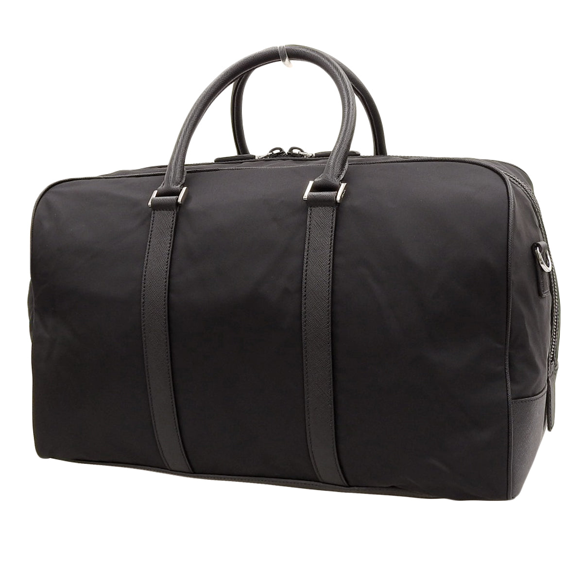 ロゴプレート ボストンバッグ ナイロン サフィアーノレザー ブラック