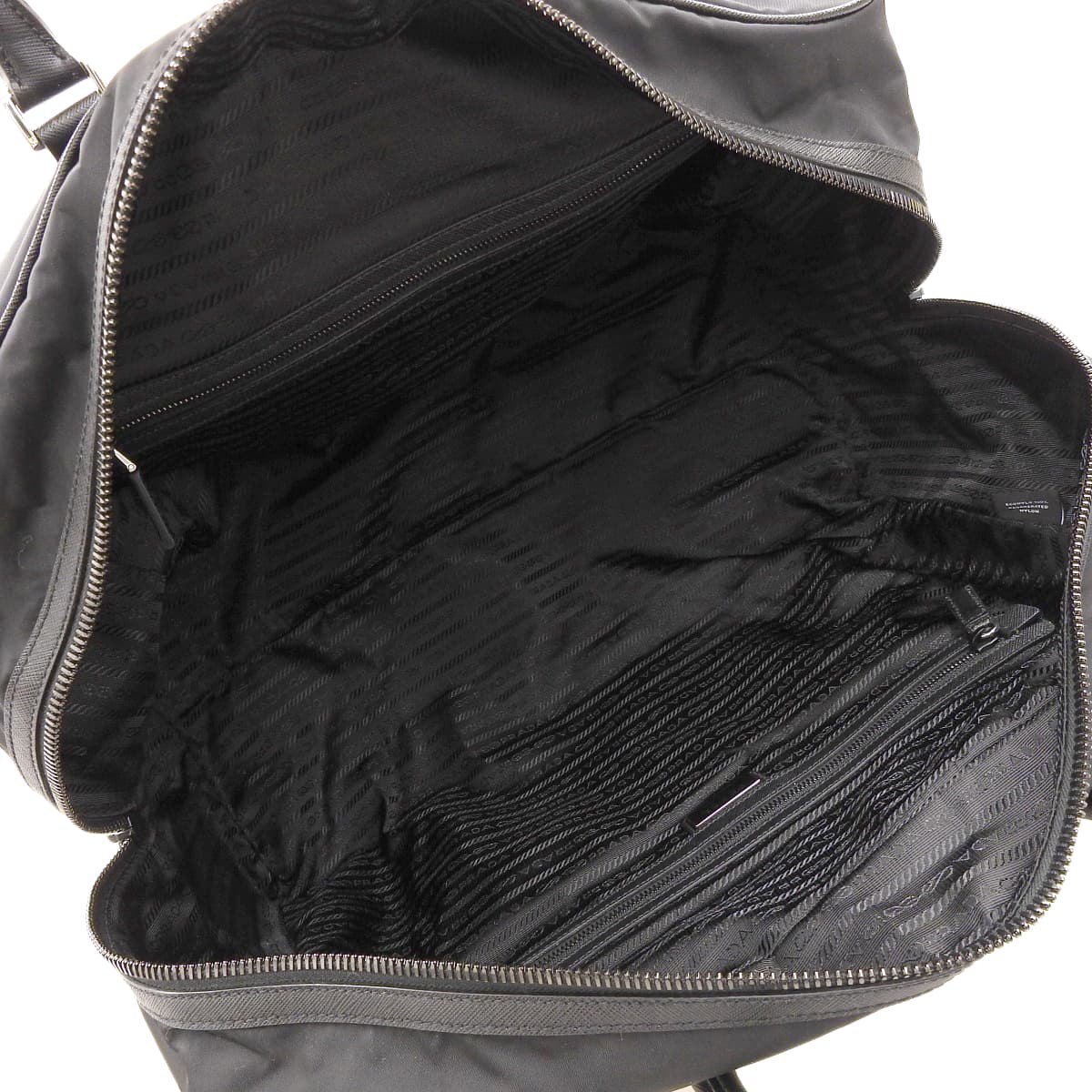 ロゴプレート ボストンバッグ ナイロン サフィアーノレザー ブラック