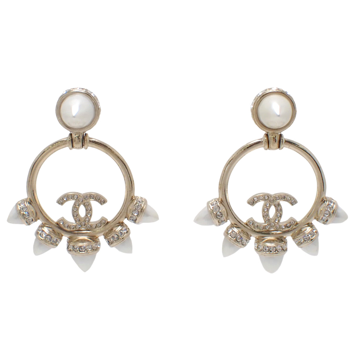 Coco Mark Hoop Pearl Earrings, Metal (GP), Rhinestone