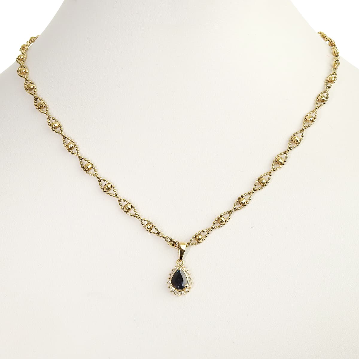 サファイア ダイヤモンド チェーン ネックレス S1.0/D0.14 イエローゴールド K18YG 10.4g