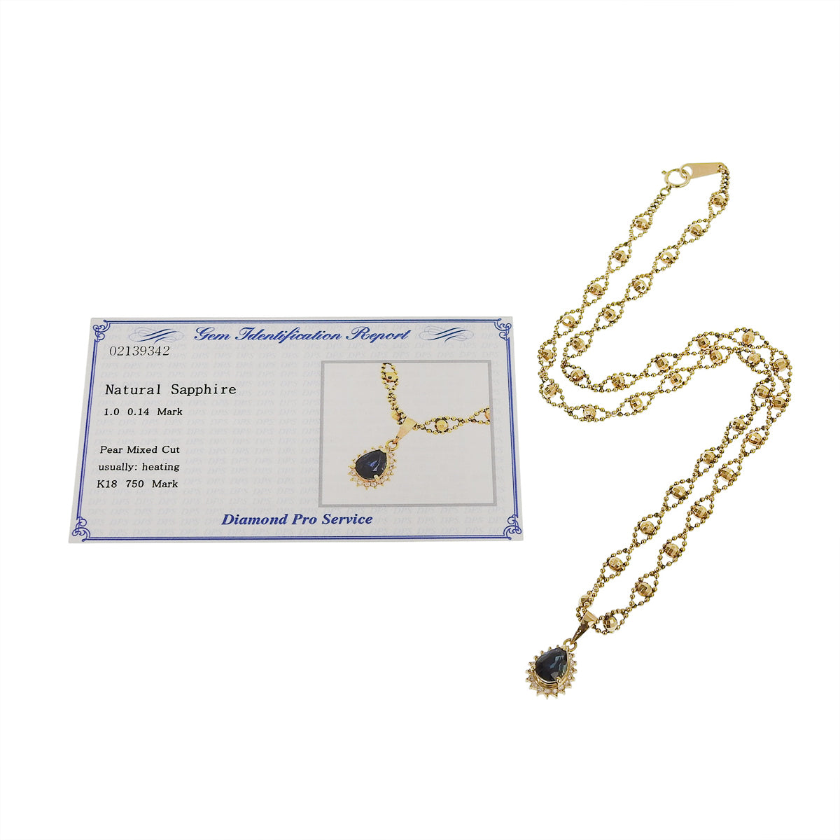 サファイア ダイヤモンド チェーン ネックレス S1.0/D0.14 イエローゴールド K18YG 10.4g