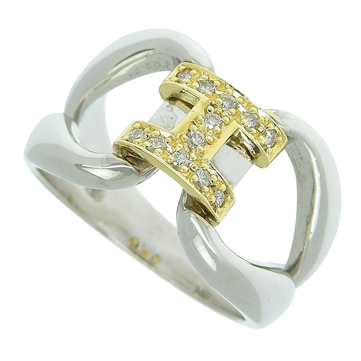 Hロゴ リング D0.12 イエローゴールド K18YG ホワイトゴールド K18WG