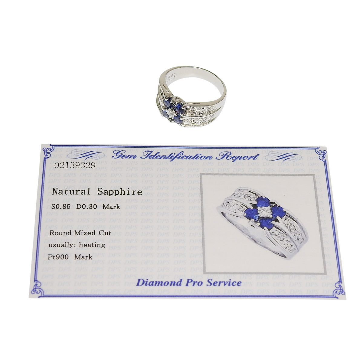 蓝宝石钻石戒指,尺寸 S0.85/D0.30,铂金 Pt900,12.6 克