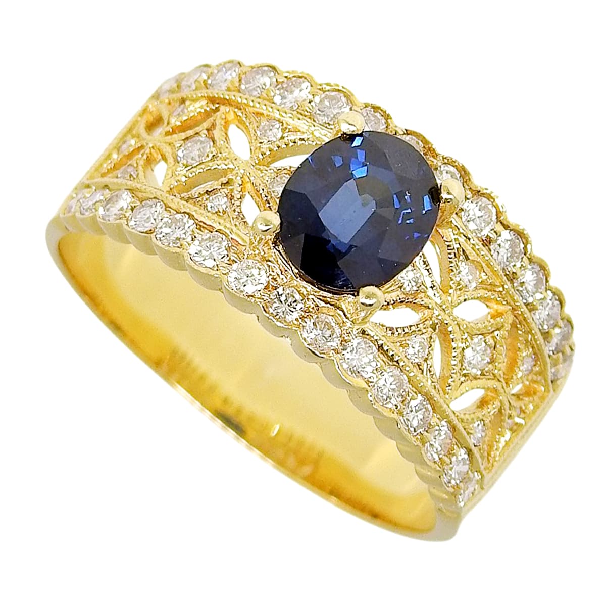 蓝宝石钻石戒指,尺寸 S0.90/D0.50,18K黄金,5.3克