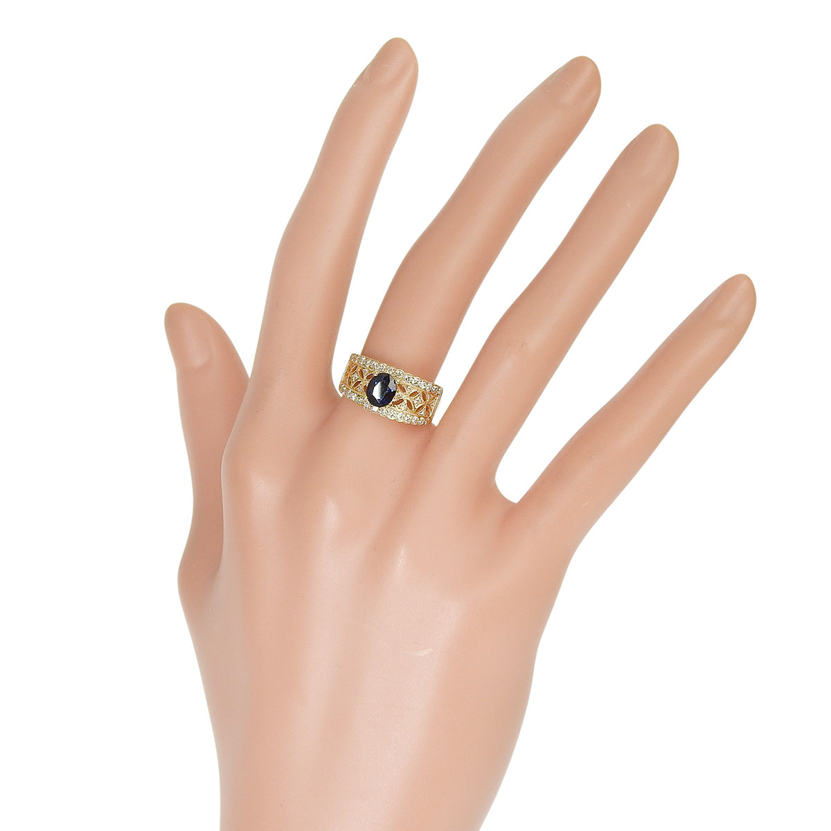 蓝宝石钻石戒指,尺寸 S0.90/D0.50,18K黄金,5.3克