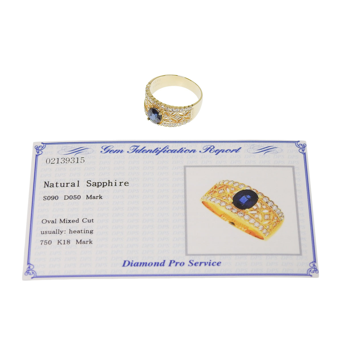 蓝宝石钻石戒指,尺寸 S0.90/D0.50,18K黄金,5.3克