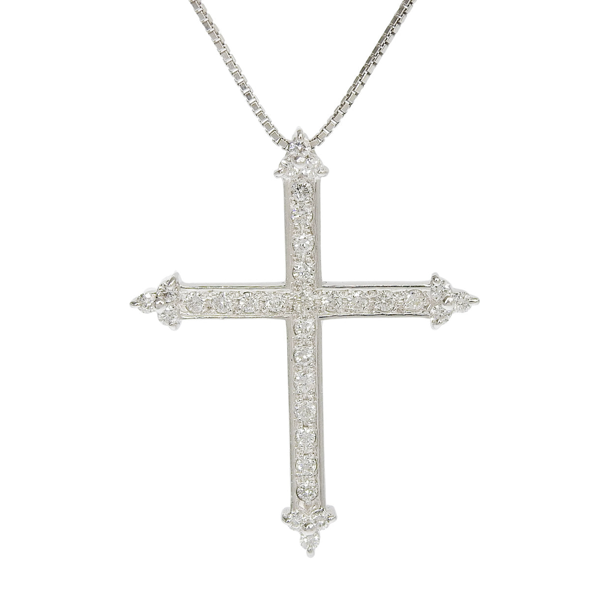 钻石十字架长项链 D0.86 白金 K18WG 12.8克