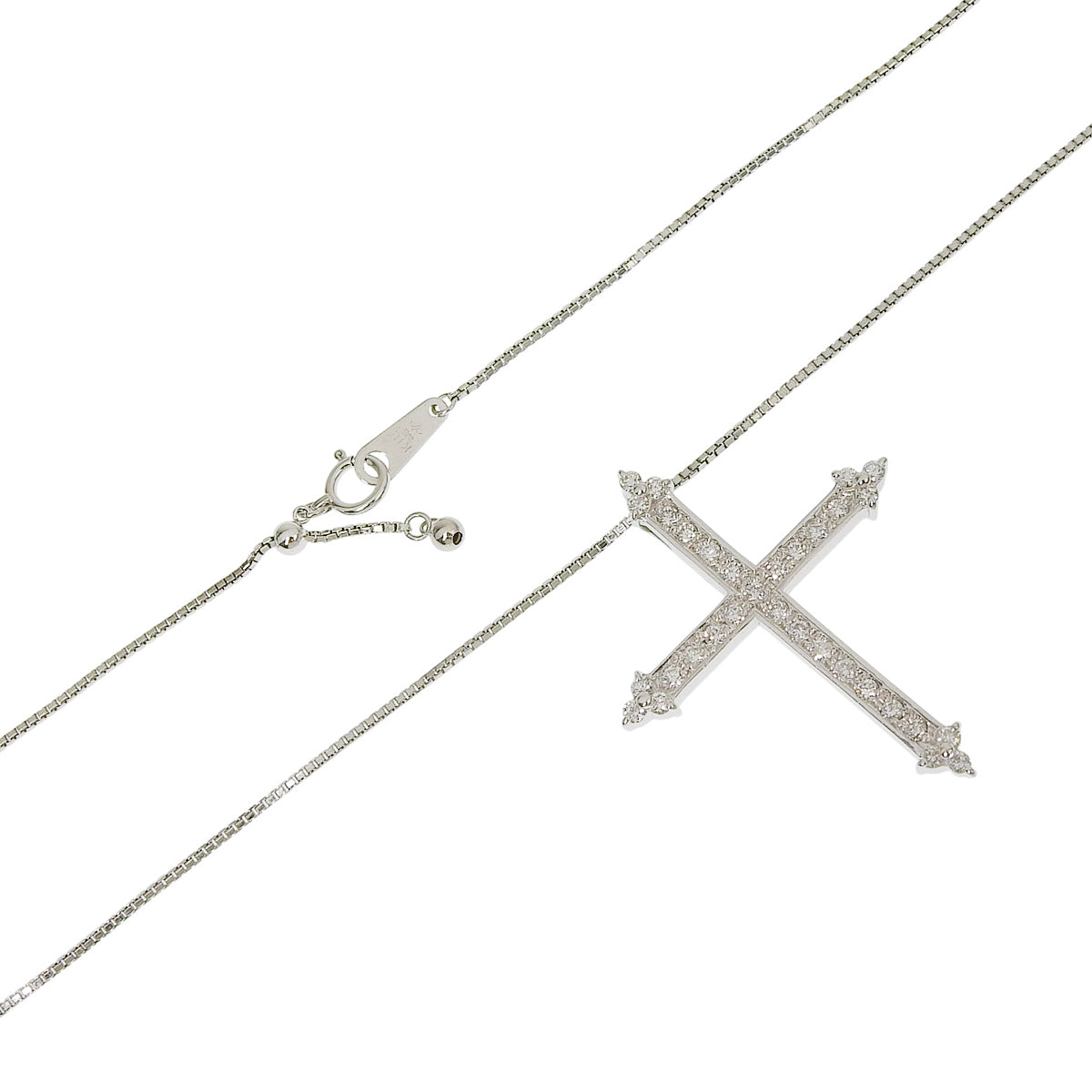 钻石十字架长项链 D0.86 白金 K18WG 12.8克