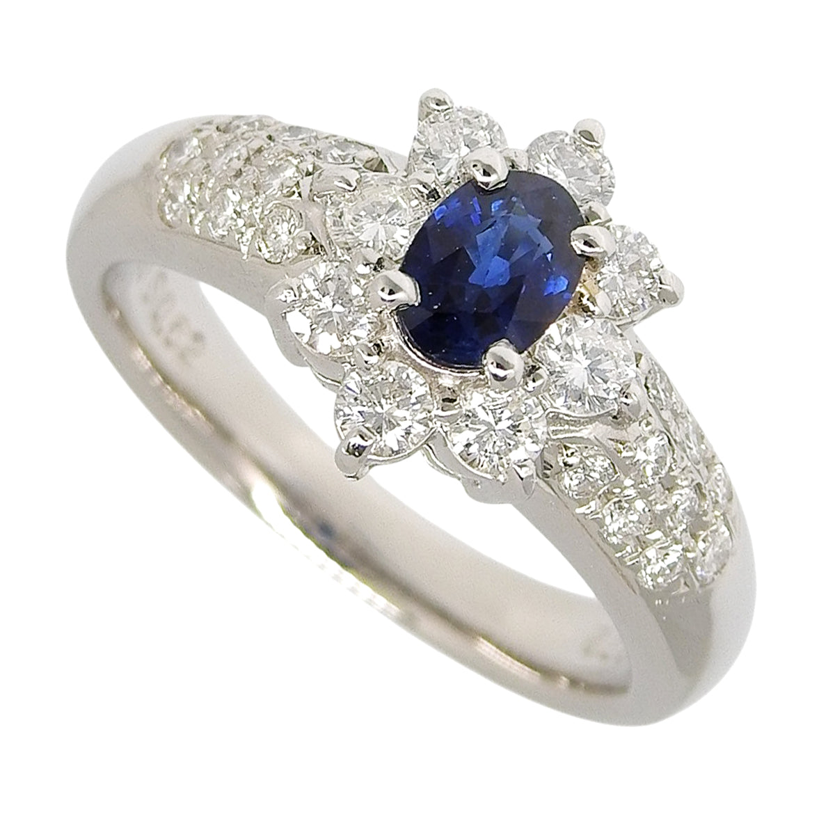 Sapphire and diamond ring, size S0.62/D0.72, platinum Pt900, 9.5g