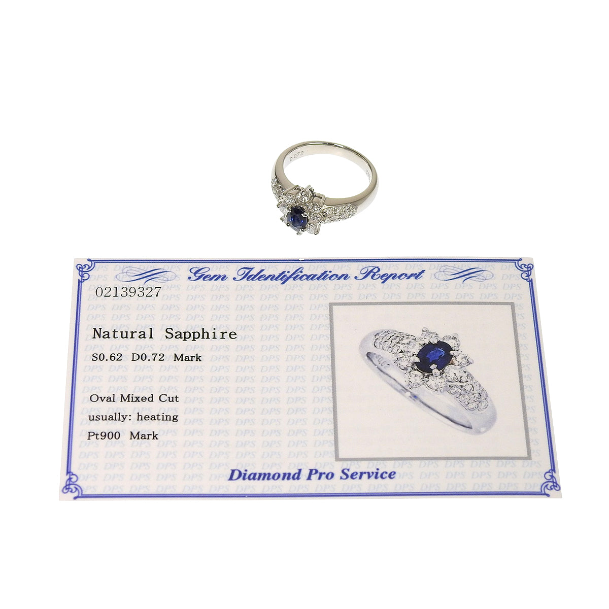 Sapphire and diamond ring, size S0.62/D0.72, platinum Pt900, 9.5g