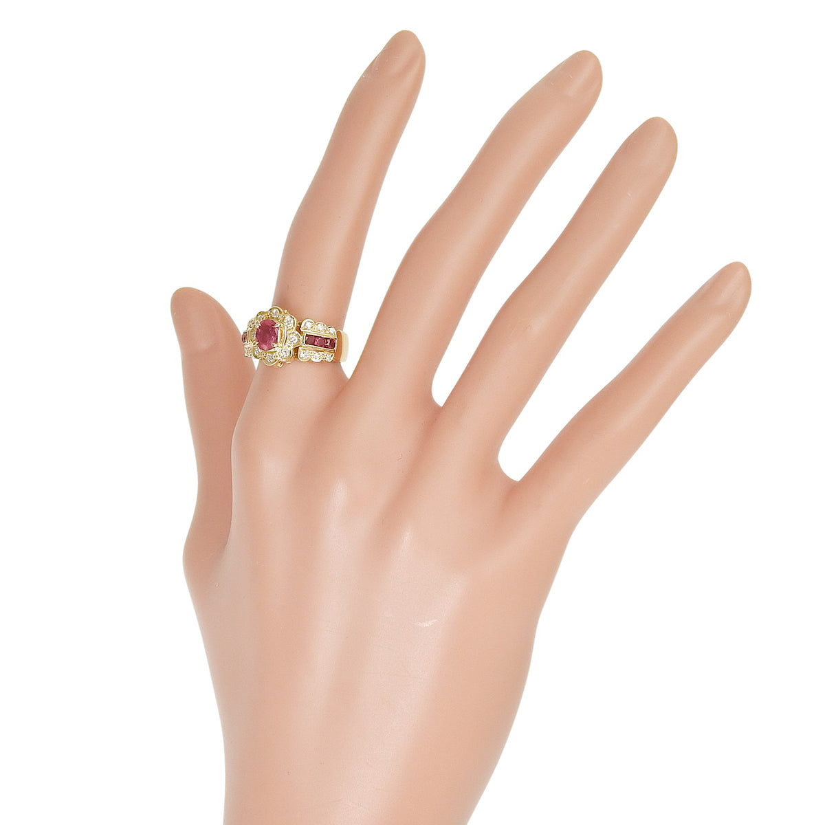 红宝石钻石花朵戒指,R0.63,0.44/D0.30,18K黄金,6.3克